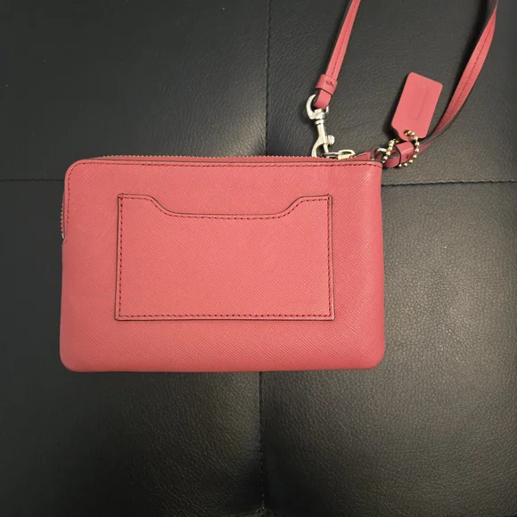Coach Coral Pink Saffiano Leather Wristlet with Gold Hardware - Picture 2 of 3